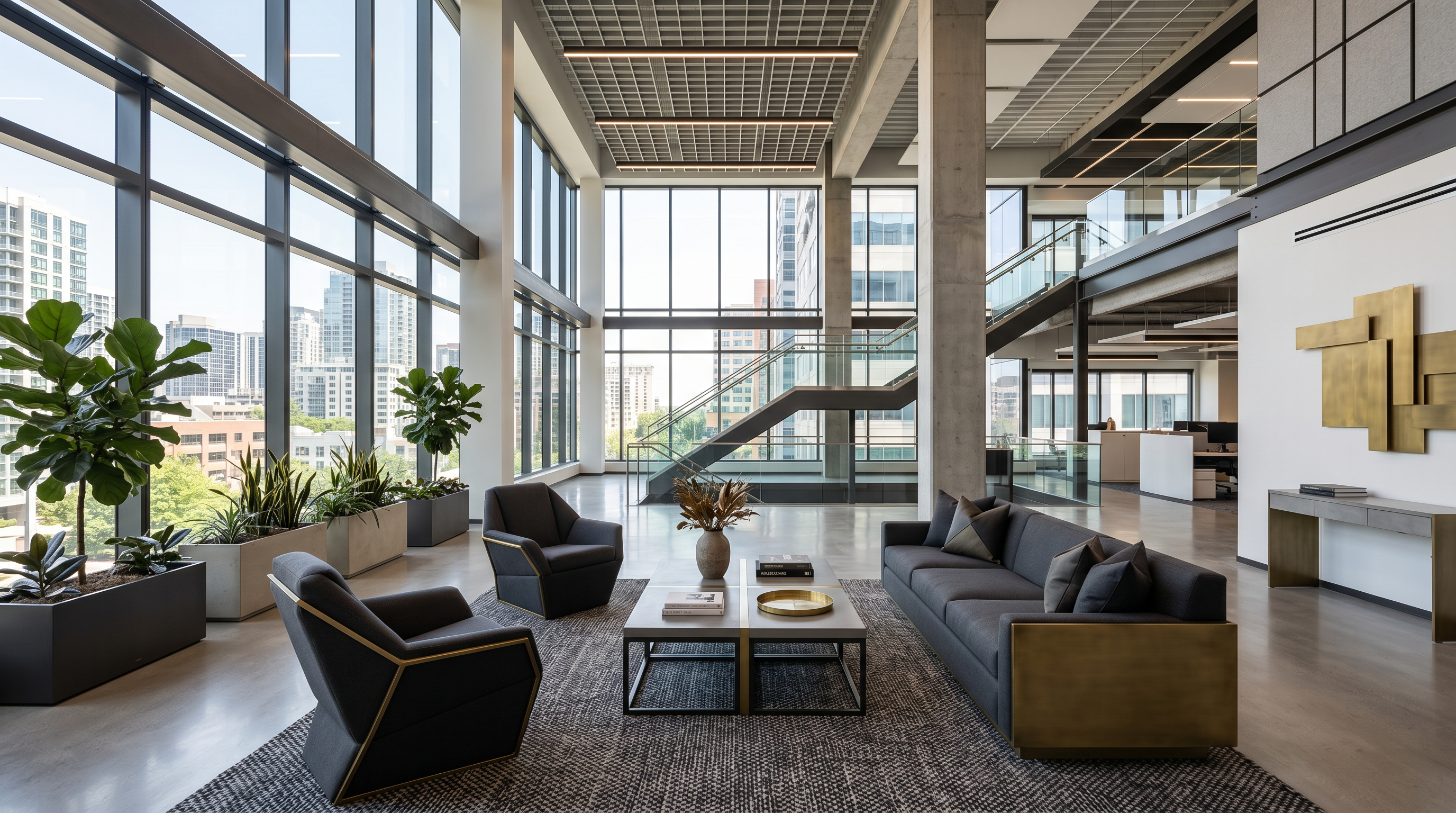 Modern corporate office interior with contemporary contract furniture